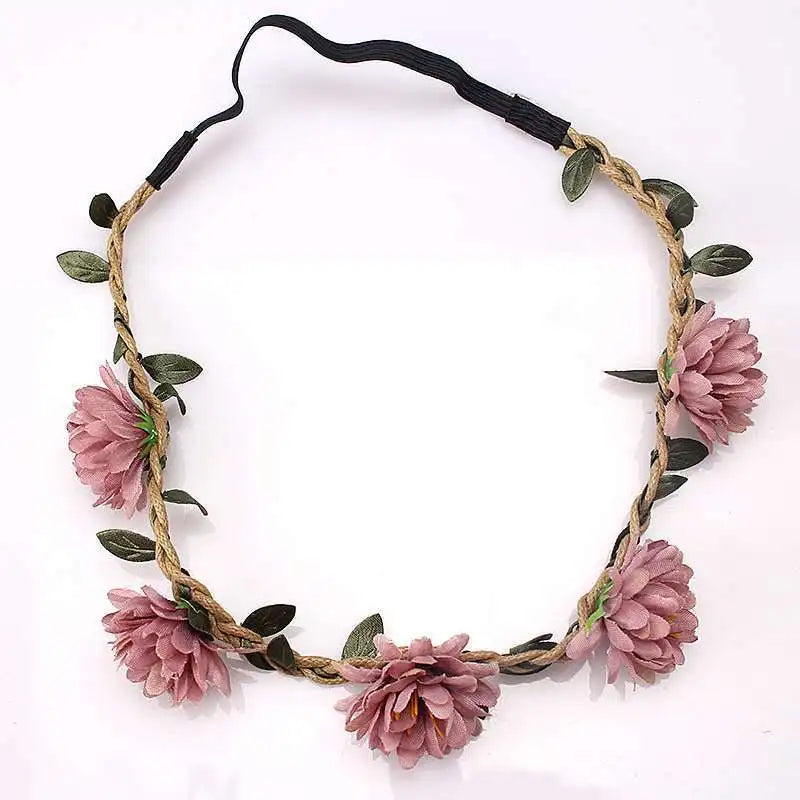 Bride Flower Crown Hairband Rope Wedding Floral Headband Garland Girl Wreath Elastic Hair Accessories Party Cosplay Headpiece