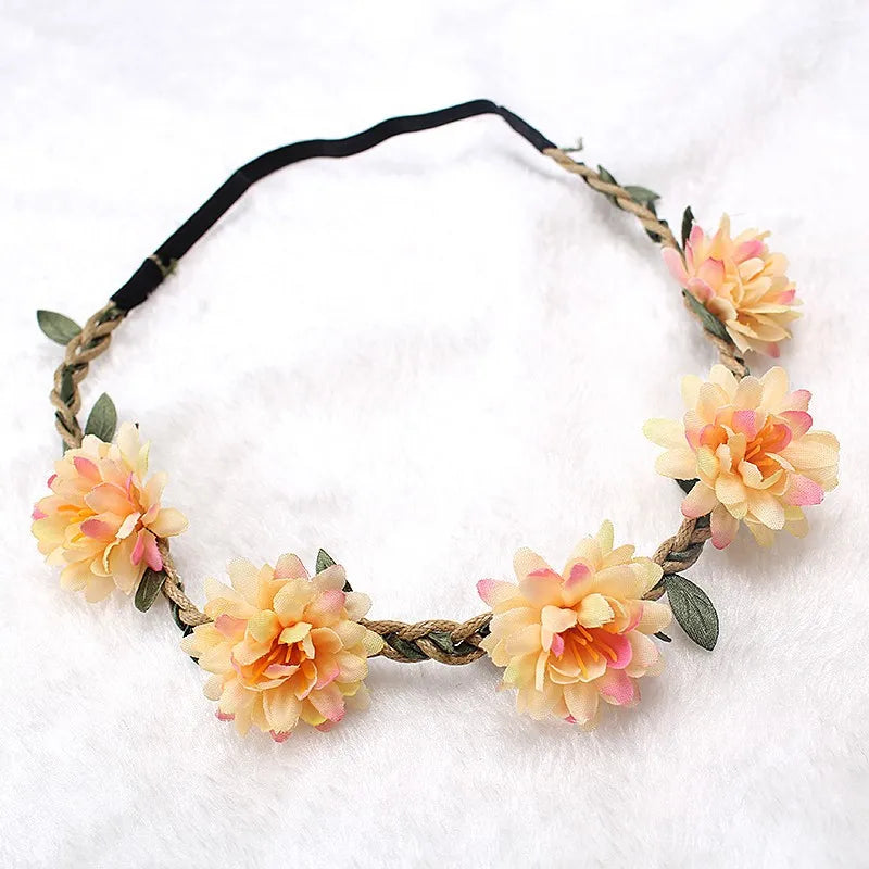 Bride Flower Crown Hairband Rope Wedding Floral Headband Garland Girl Wreath Elastic Hair Accessories Party Cosplay Headpiece