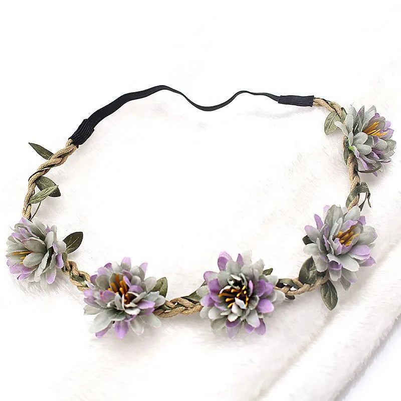 Bride Flower Crown Hairband Rope Wedding Floral Headband Garland Girl Wreath Elastic Hair Accessories Party Cosplay Headpiece