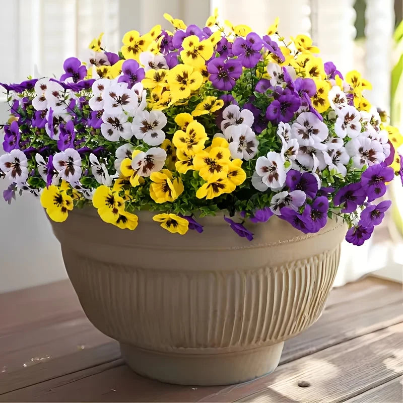 12pc Artificial Pansy Flowers Spring Flower for Outside Planter Front Door Porch Yard Patio Window Box Home Outdoor Garden Decor