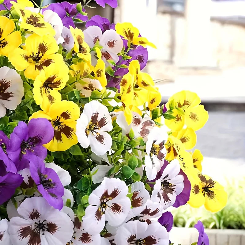12pc Artificial Pansy Flowers Spring Flower for Outside Planter Front Door Porch Yard Patio Window Box Home Outdoor Garden Decor