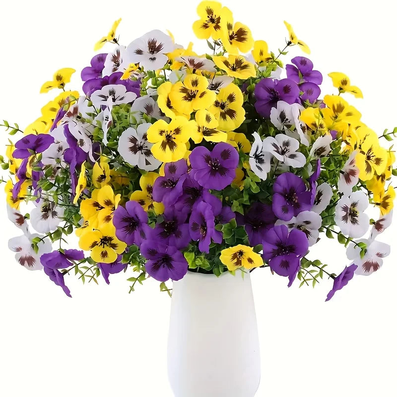 12pc Artificial Pansy Flowers Spring Flower for Outside Planter Front Door Porch Yard Patio Window Box Home Outdoor Garden Decor
