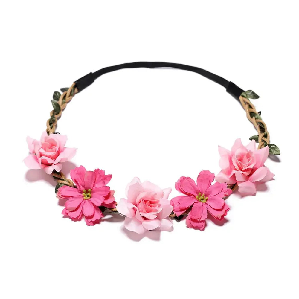 Bride Flower Crown Hairband Rope Wedding Floral Headband Garland Girl Wreath Elastic Hair Accessories Party Cosplay Headpiece