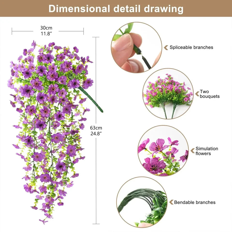 2PCS Artificial Hanging Flowers Silk Daisy Eucalyptus Garland for Outdoor Indoor Home Room Yard Decor Spring Summer Fake Plants