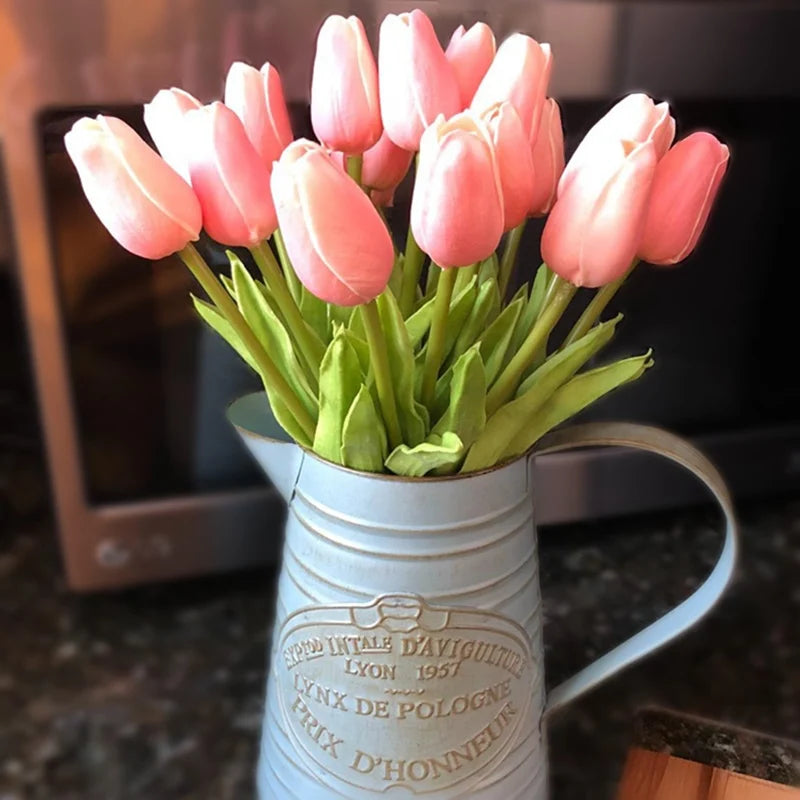 10PCS Tulip Artificial Flower Real Touch Artificial Bouquet PE Fake Flower for Wedding Decoration Flowers Home Garden Decor