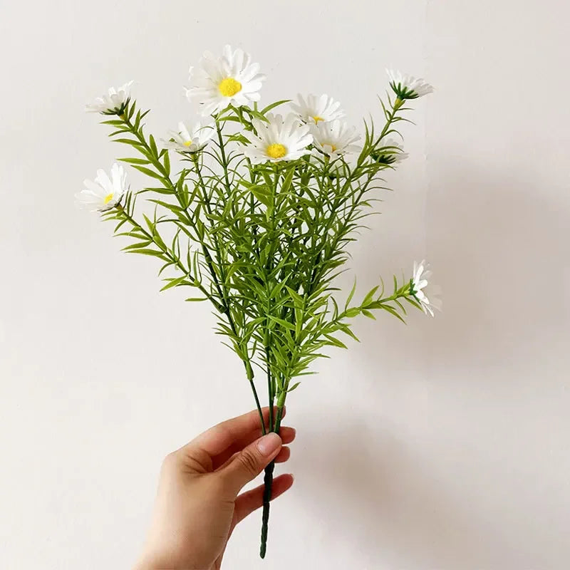 38CM Realistic 15-Head Daisy Chrysanthemum Artificial Flower Bouquet for Home Decor and Wedding Photography Props