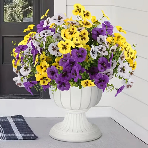 12pc Artificial Pansy Flowers Spring Flower for Outside Planter Front Door Porch Yard Patio Window Box Home Outdoor Garden Decor