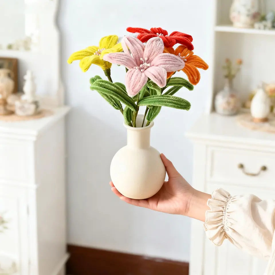 5Pcs Lily DIY Flower Calla Chenille Stems Fluffy Wire Pipe Cleaners Twist Stick Children Educational Toys Creative Handcraft