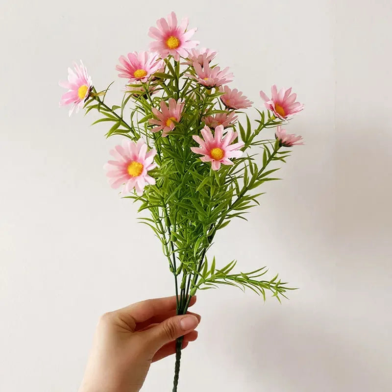 38CM Realistic 15-Head Daisy Chrysanthemum Artificial Flower Bouquet for Home Decor and Wedding Photography Props