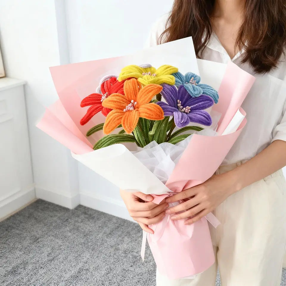 5Pcs Lily DIY Flower Calla Chenille Stems Fluffy Wire Pipe Cleaners Twist Stick Children Educational Toys Creative Handcraft