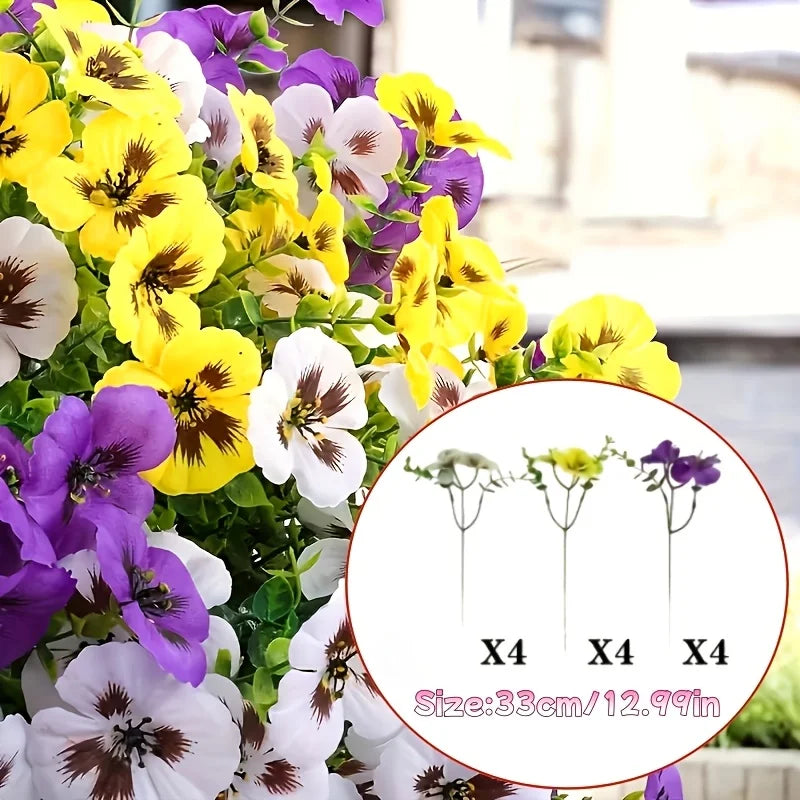 12pc Artificial Pansy Flowers Spring Flower for Outside Planter Front Door Porch Yard Patio Window Box Home Outdoor Garden Decor