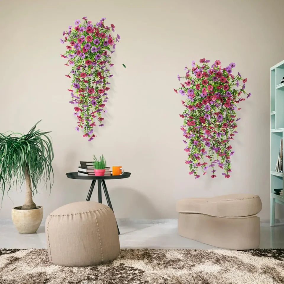 2PCS Artificial Hanging Flowers Silk Daisy Eucalyptus Garland for Outdoor Indoor Home Room Yard Decor Spring Summer Fake Plants